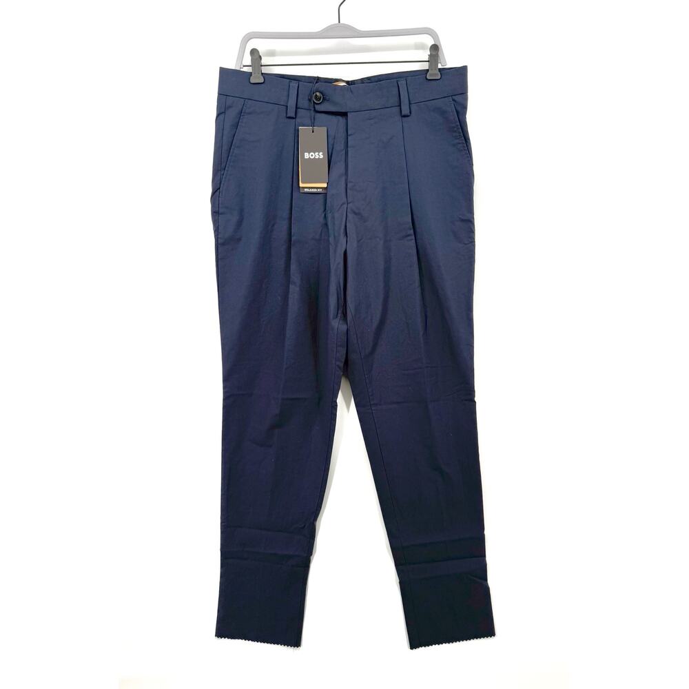 NWT Hugo Boss Men's Dark Blue Penn Pleat High Rise Trouser Dress Pants Size 34R